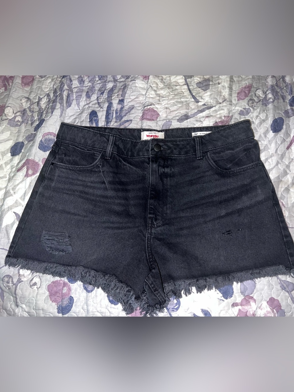 Wrangler Women's Washed Black Frayed Hem Denim Shorts